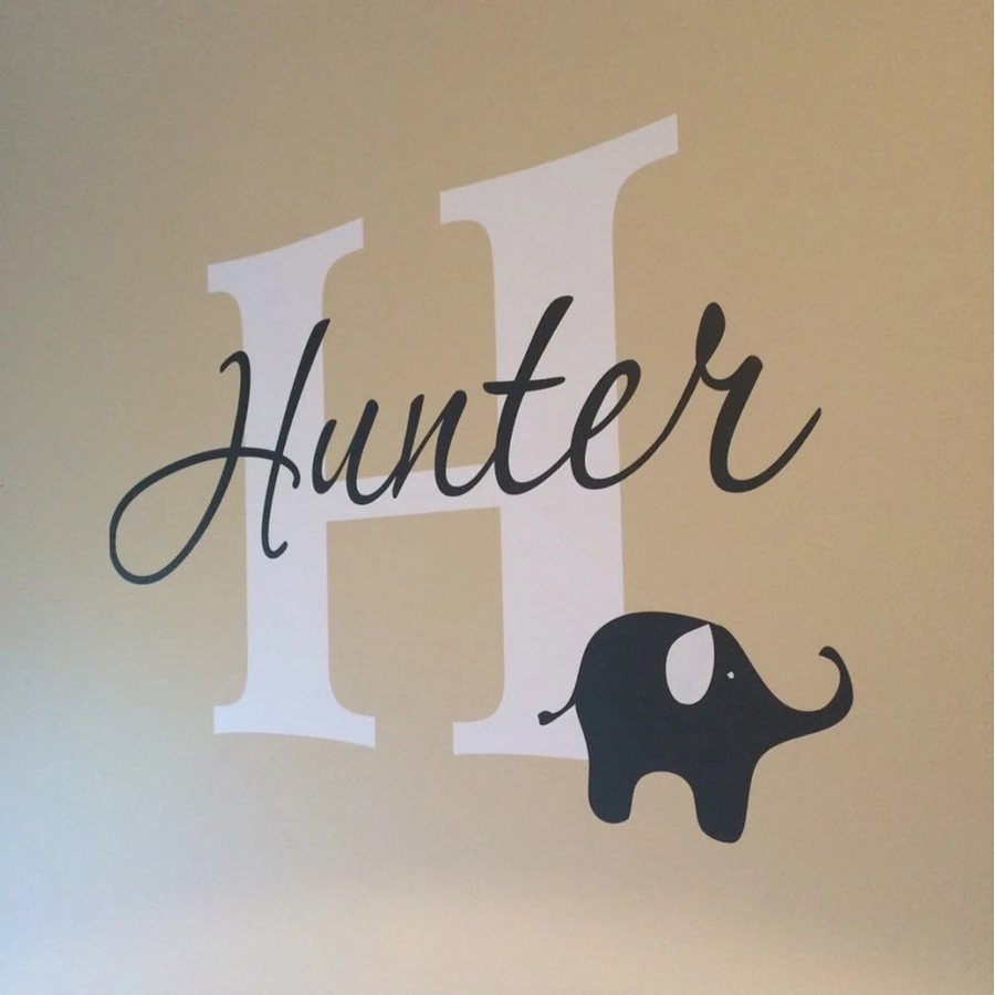 Elephant with boys name wall decal - Custom Boys Name Vinyl Wall Sticker - Baby Nursery Wall Decal Elephant