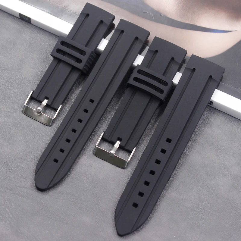 

High quality black Silicone strap 20mm22mm24mm men's and women's waterproof sports silicone rubber strap buckle accessorie