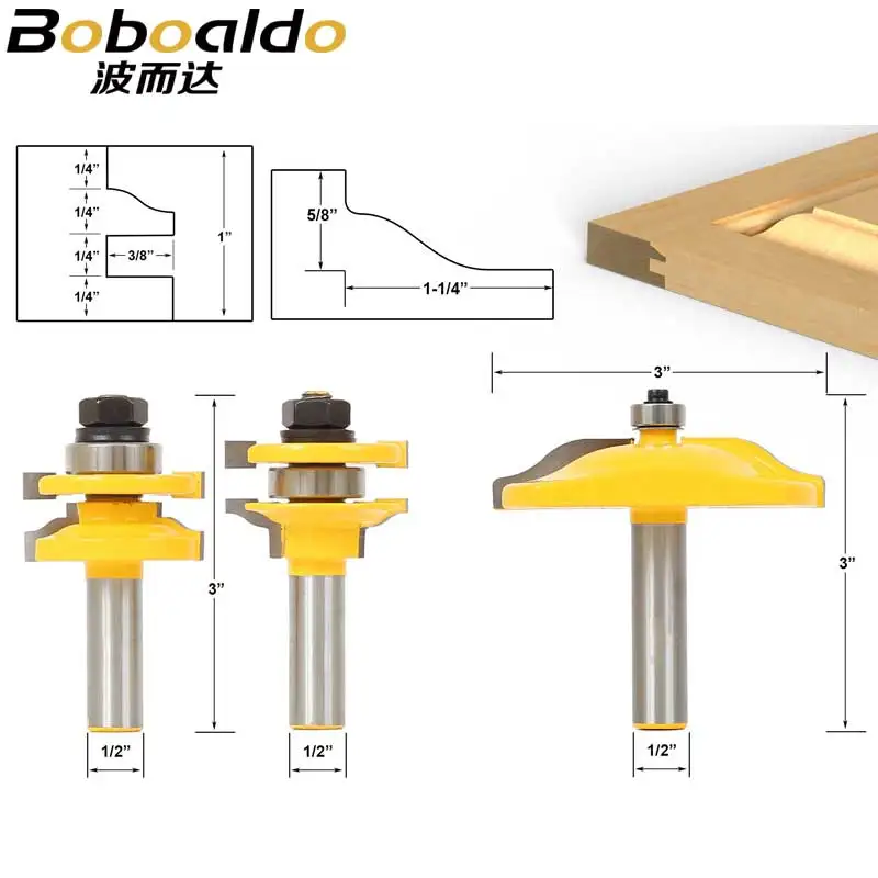 

3pcs/lot Bit Raised Panel Cabinet Door Router Bit Set - 1/2" Shank # 12335