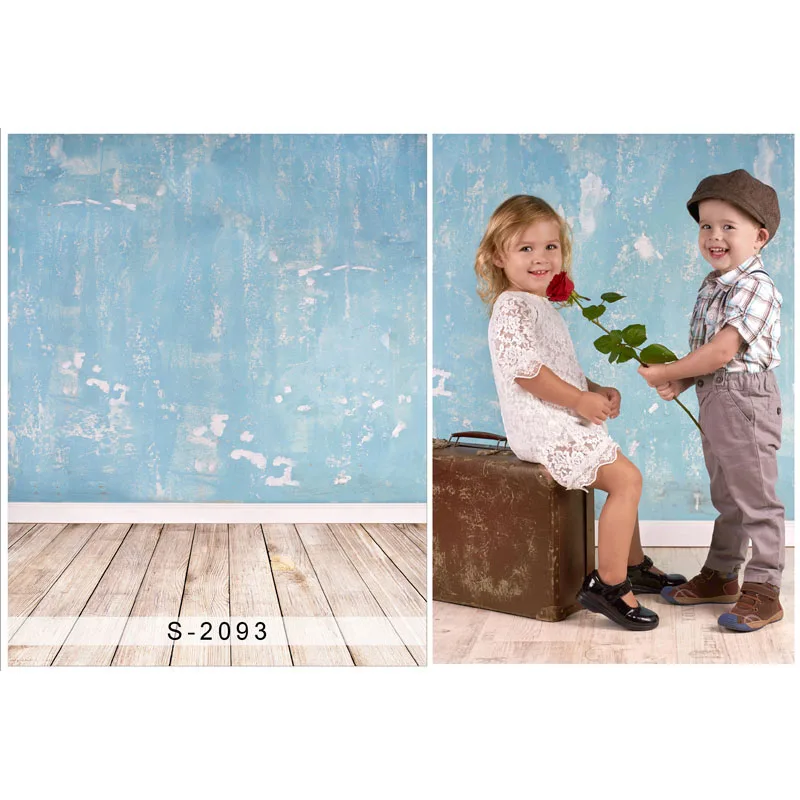 

MEHOFOTO Children Photography Backdrop Blue Brick Wall Photo Background Wood Floor Backdrops for Photography Studio