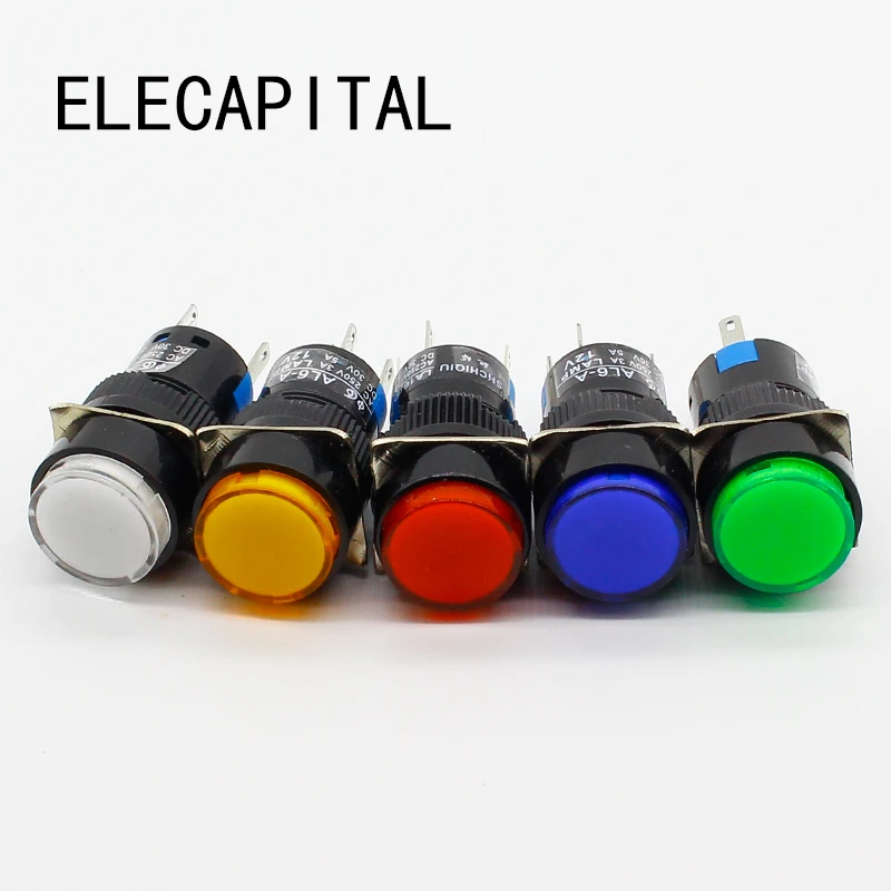 16mm DC 6V 12V 24V 220V przycisk LED przełącznik niebieski zielony czerwony żółty biała lampa chwilowy przycisk auto reset