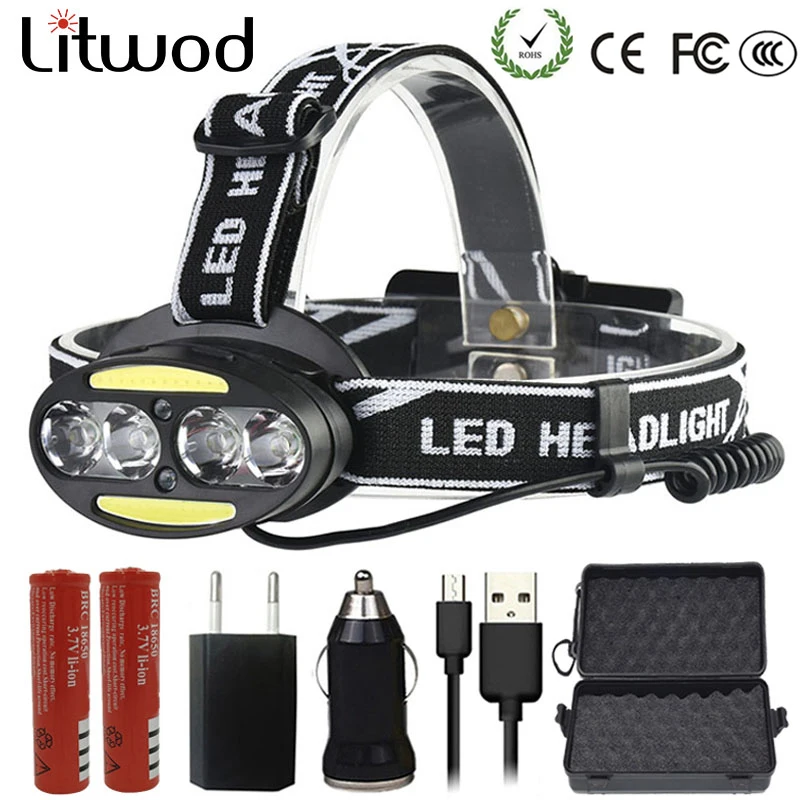 Litwod Z25 헤드라이트 헤드 램프, 4 * T6 + 2 * COB + 2 * 레드 LED 헤드 램프 손전등, 캠핑 탐조용 랜턴 헤드 라이트