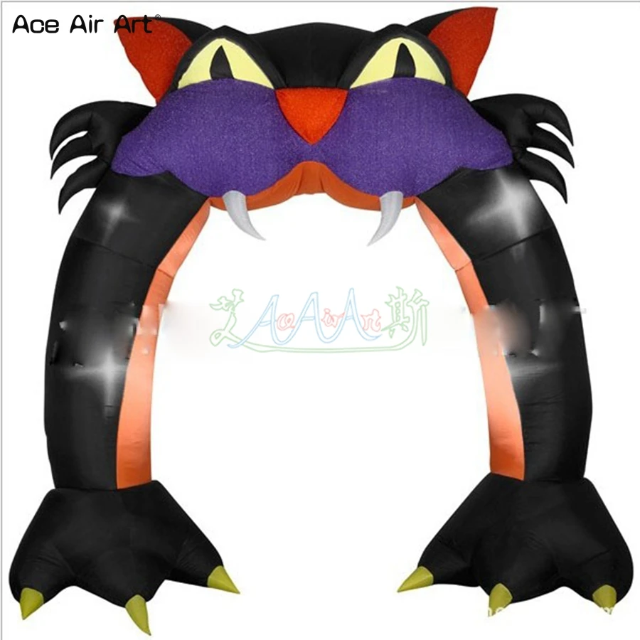 Cartoon Mouth Entrance Door Inflatable Outdoor Cat Mouth Shape Arch with Teeth And Huge Eyes for Decoration