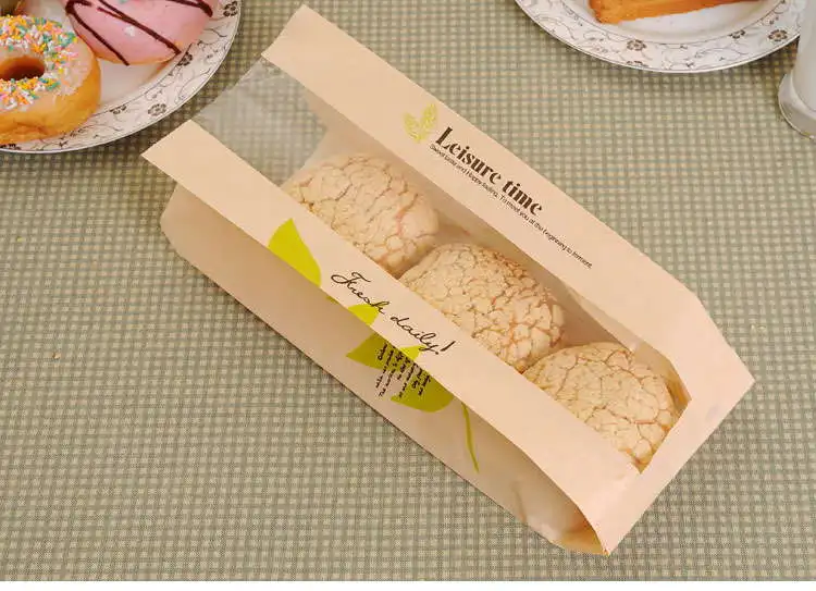 

20 Pcs kraft paper Bag window Bread Donut Leisure paper Food Packaging bags Cake Toast DIY Baking Bakery Packaging white Brown