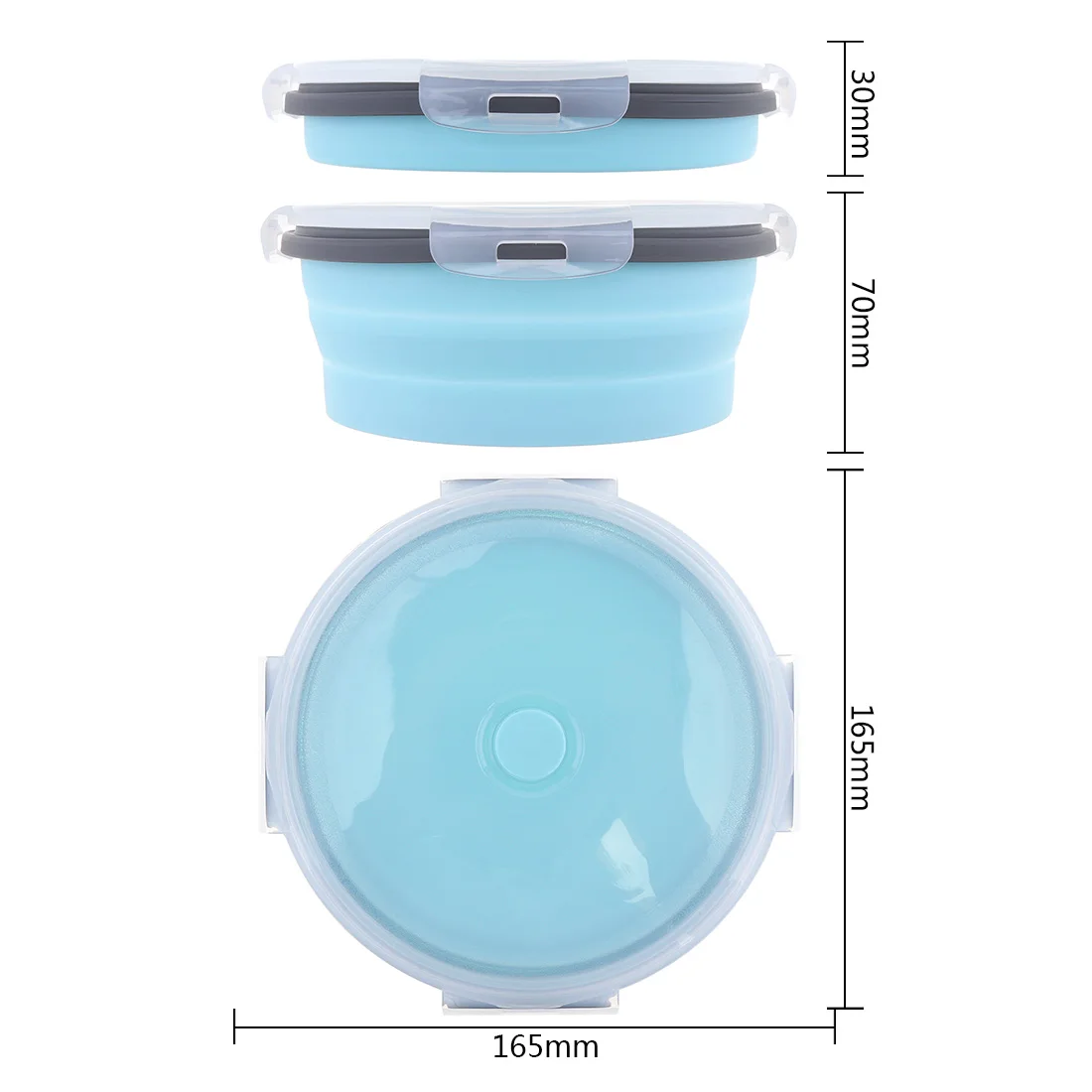 800ML Portable Circular Silicone Scalable Folding Lunchbox Bento Box with Silicone Sealing Plug for - 40~230 Centigrade