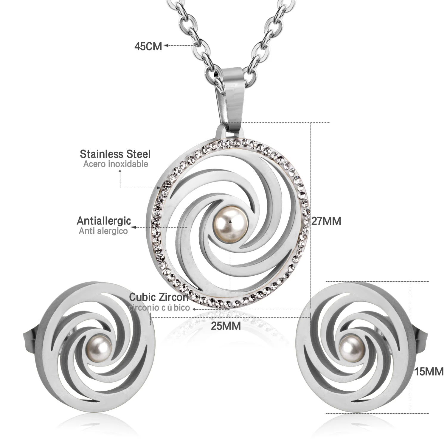 LUXUSTEEL Crystal Necklace Set For Women Stainless Steel Imitation Pearl Round Pendant Necklace Collars Christmas Sets Wholesale image 4
