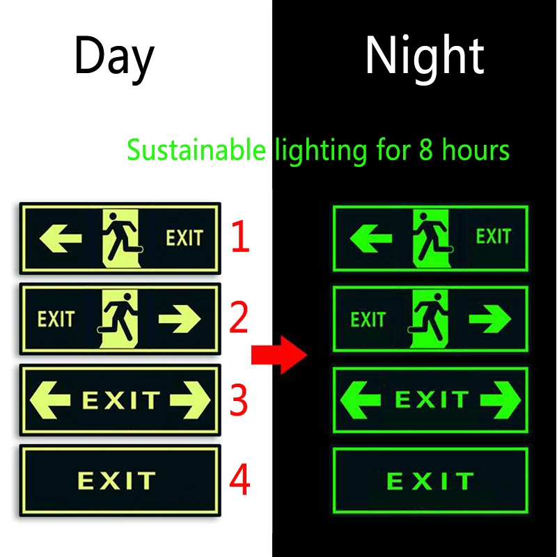 Roadstar 10 pieces Luminous Tape Self-adhesive Glow In Dark Sticker For Exit Sign Wall Safety Stage Night Vision Home Decoration