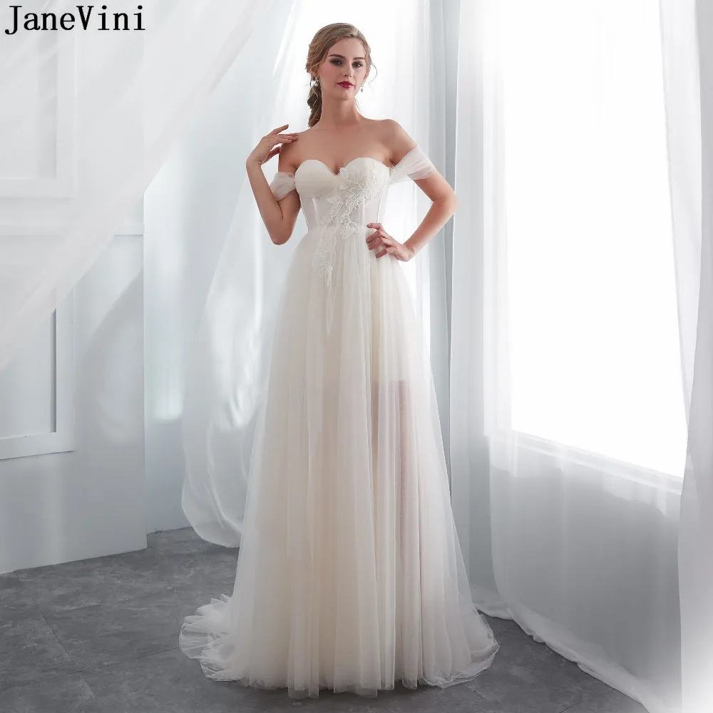 

JaneVini Charming Lace Champagne A Line Long Bridesmaid Dresses Strapless Appliques Sequined Backless Women Formal Prom Gowns