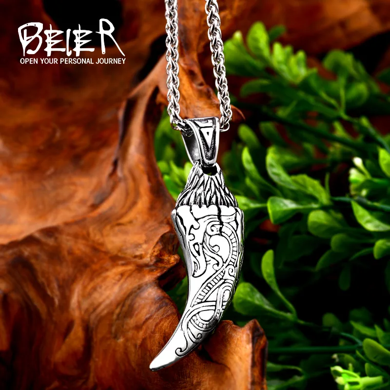 Beier 316L Stainless Steel Norse Viking Drgon Pendant Necklace Thor's Hammer Mjolnir Scandinavian Amulet Men Jewelry LP395