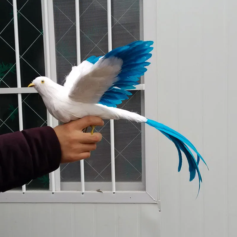 new simulation Phoenix Bird toy foam&feather white&blue wings long tail bird gift about 45cm