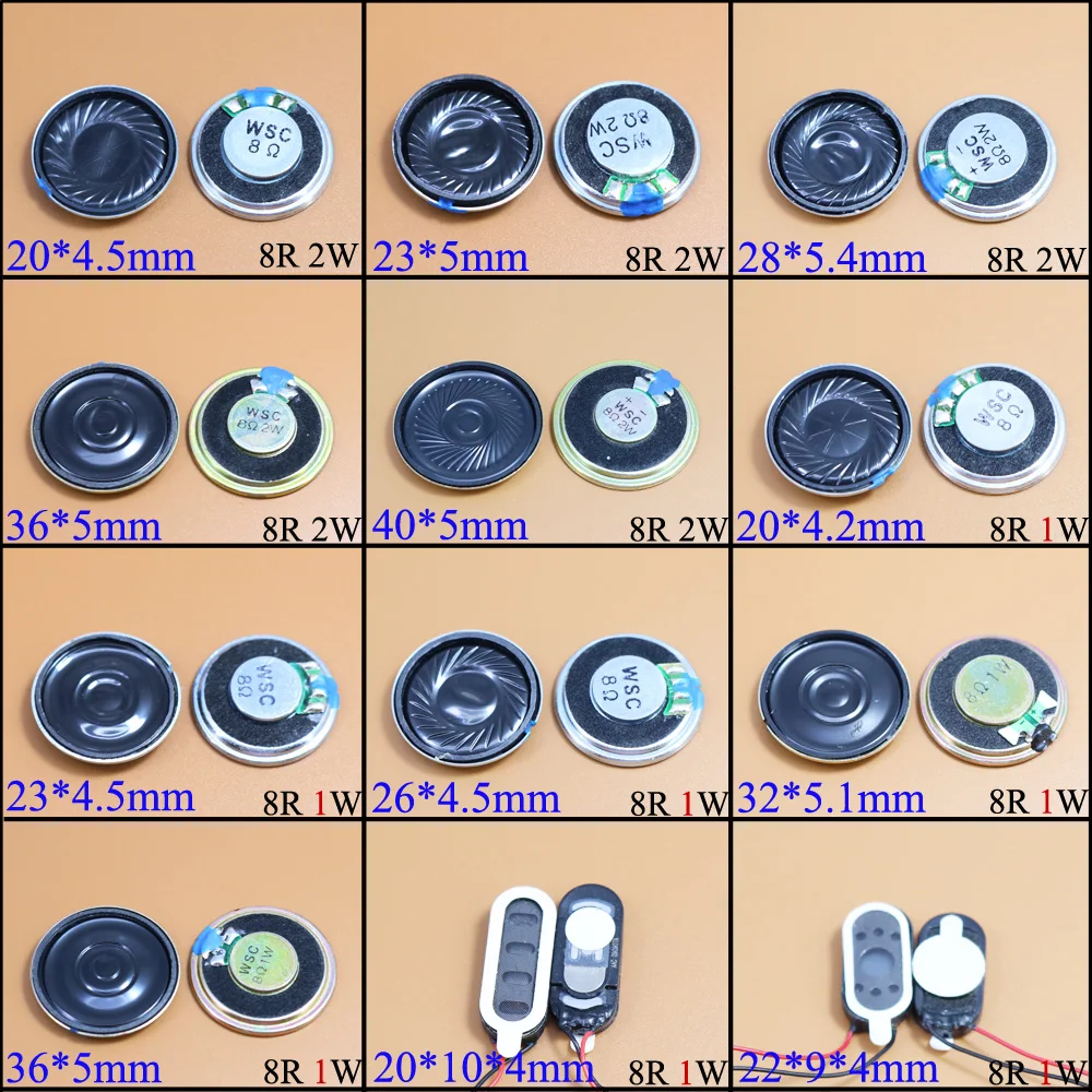 YuXi 1 szt. 8 Ohm 2W 1W 8R 1/2W 20mm 22mm 23mm 26mm 28mm 32mm 36mm 40mm Średnica Głośnik