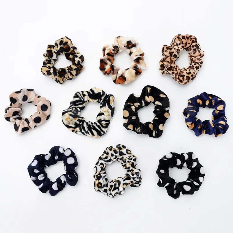 Large Intestine Circle Leopard Print Dot Large Flannelette Hair Circle For Women Ponytail Hair Binding Elastic Cloth Loop Headwe