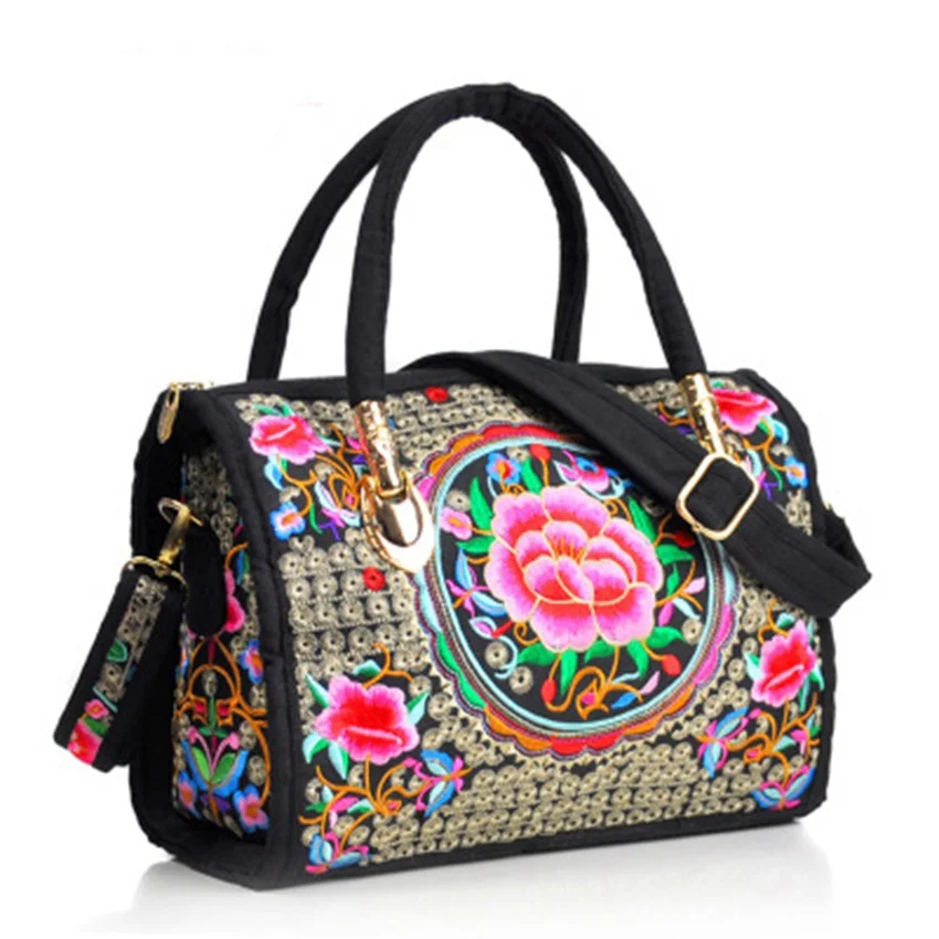 2019 new national wind embroidered portable slung dual-use drum bag canvas embroidery flower bag travel shoulder portable handba