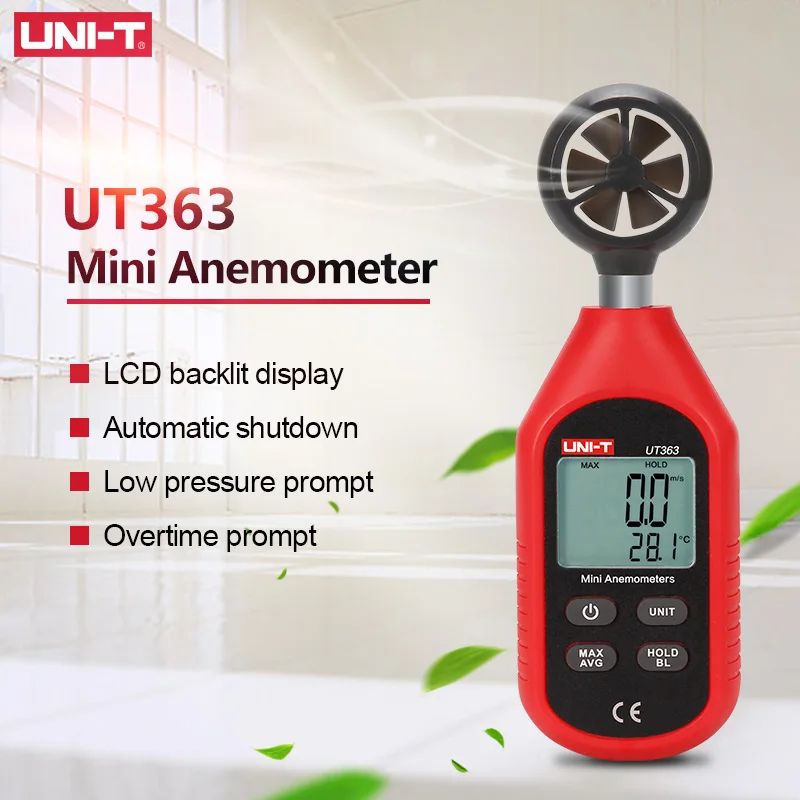 Anemómetro Digital de mano UNI-T UT363, medidor de temperatura y velocidad del viento, con pantalla LCD, UT363BT