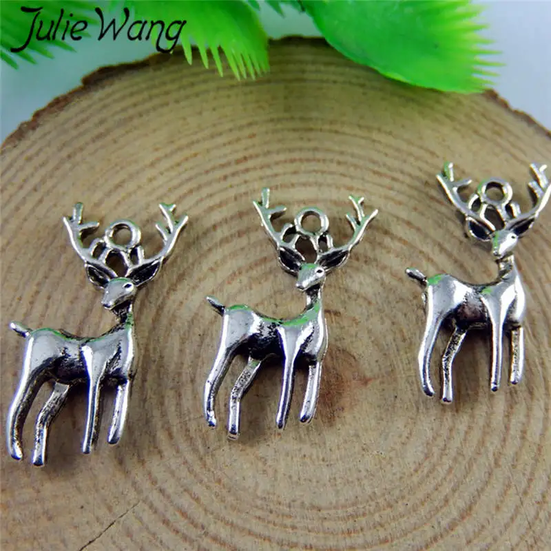 Julie Wang 10PCS Elk Wapiti Deer Moose Animal Charms Alloy Pendant Vintage Necklace Jewelry Making Accessory