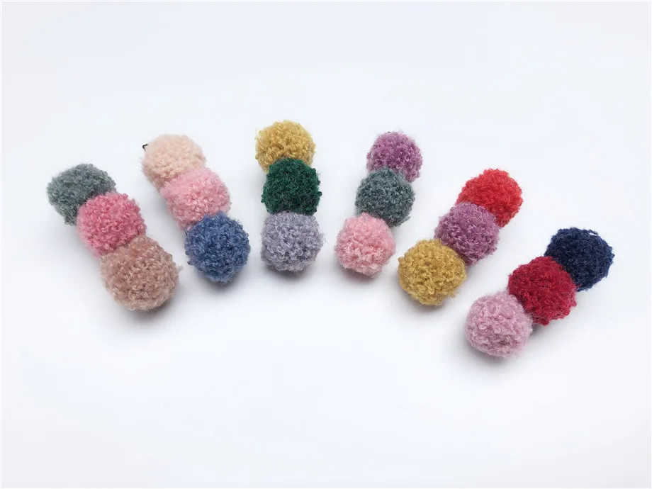 Boutique 30pcs Fashion Cute Pom Pom Bow Hairpins Solid Candy Color Balls Hair Clips Princess Headwear Hair Accessories