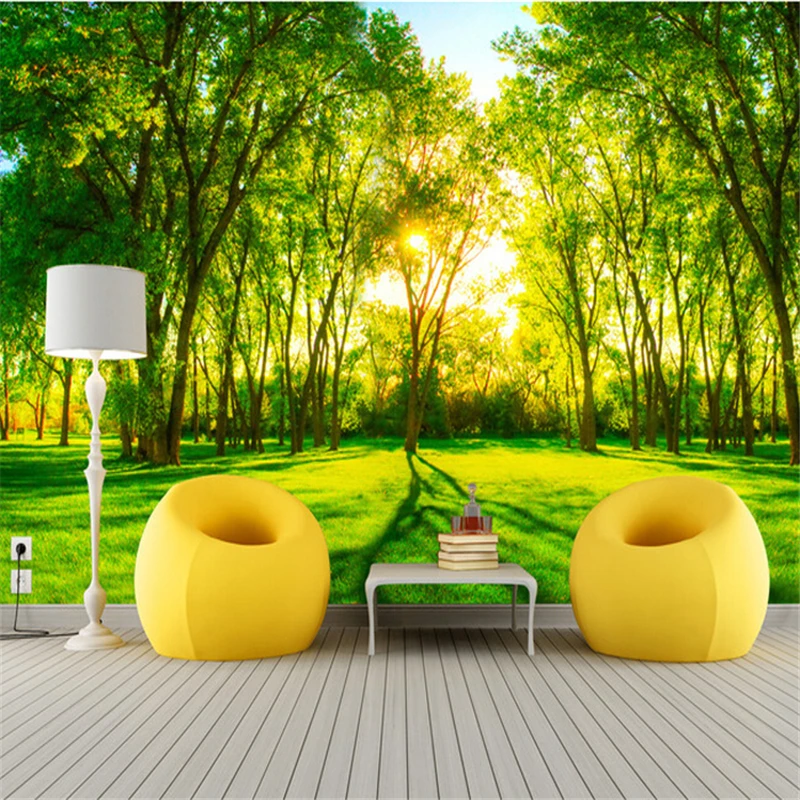 

beibehang seamless large mural bedroom living room sofa TV background wallpaper sunny meadow woods papel de parede para quarto