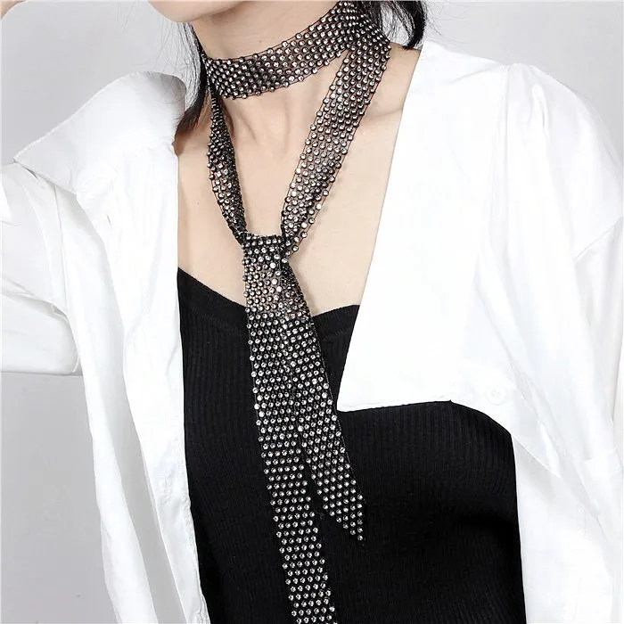 1.2 m / European and American fashion net diamond tie women's shiny long necklace stage decoration neck necklace jewelry