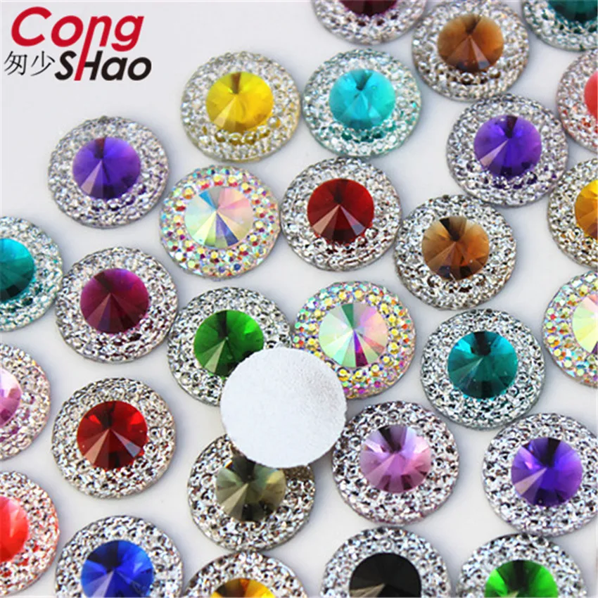 Cong Shao 100PCS 12mm Dual Color Round Flat Back Stones e Crystal Resin strass gemme fai da te per la decorazione dell\'abito da sposa ZZ495