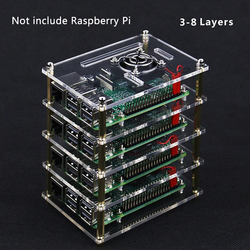 Raspberry Pi 4 Acryl Fall 3 zu 8 Schichten Acryl Box Shell Gehäuse mit Lüfter für Raspberry Pi 4 modell B / 3B Plus / 3B