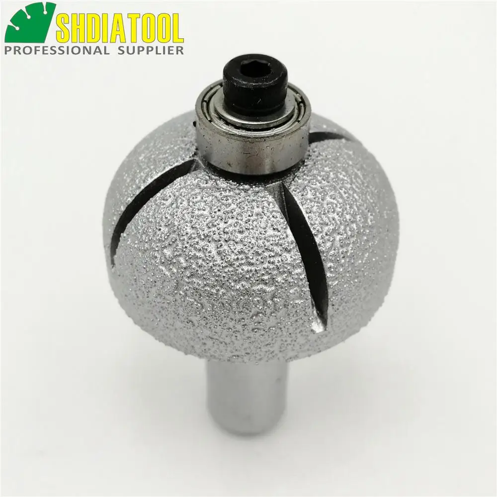 SHDIATOOL No.14 Radius 15mm Vacuum Brazed Diamond Router Bits With Bottom Stop Bearing, Router Cutter For Stone, Rome-3 Type