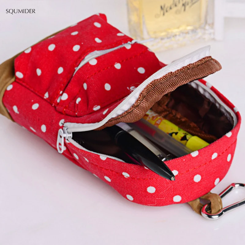 Cute Creative Pencil Cases Big Capacity Canvas Backpack Polka Dot Pencil Bag Storage Cosmetic Bags For Women School Office