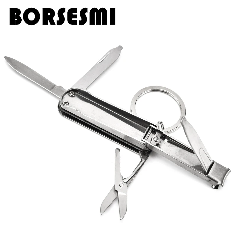 Hight quality stainless steel multipurpose knife with nail clipper 4 in 1 folding fruit knives Mini keychain pocket knife