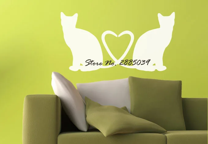 Two pussy cats tails forming a heart shape Vinyl Wall Stickers Home Decor Living Room Sofa Background Decoration Mural DIY LA231