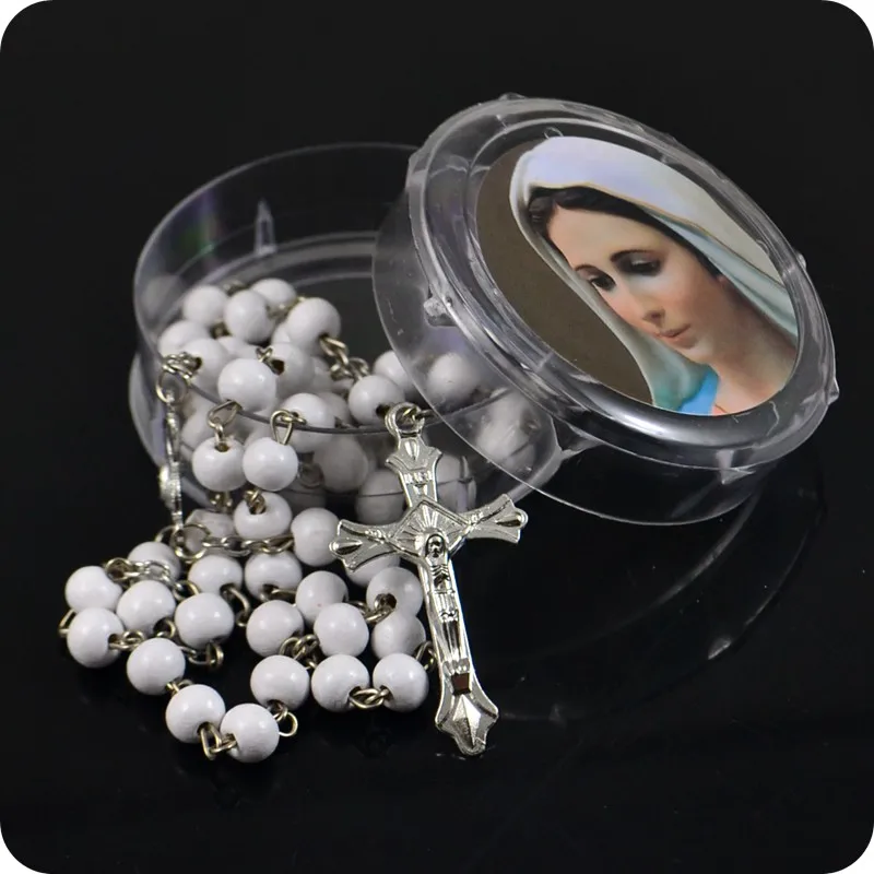 Rose Scented Perfume Wood Rosary Beads INRI JESUS Cross Pendant Catholic Fashion Religious Jewelry