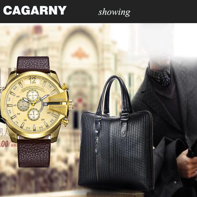 Cagarny Military Watches Men\'s Quartz Watch Men Leather Watchband Sports Wristwatches Relogio Masculino Dourado Reloj Hombre New