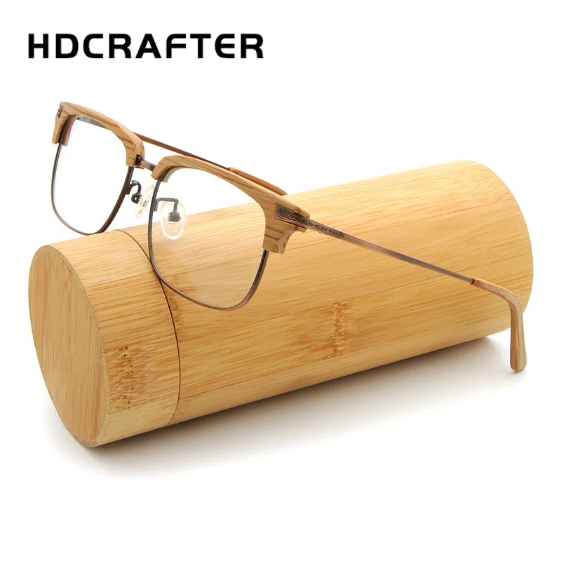 HDCRAFTER Brand Designer Wooden Glasses Frames with Clear Lens Plates Eyeglasses Frame Women Men Computer Reading Plain Glasses