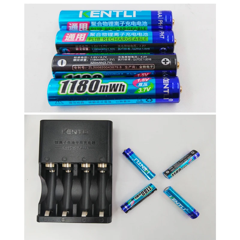 KENTLI 4 pcs 1.5 v aaa 1180mWh Ricaricabile Li-polimeri di Litio Li-Ion batteria + 4 slot AA al litio AAA caricabatterie intelligente