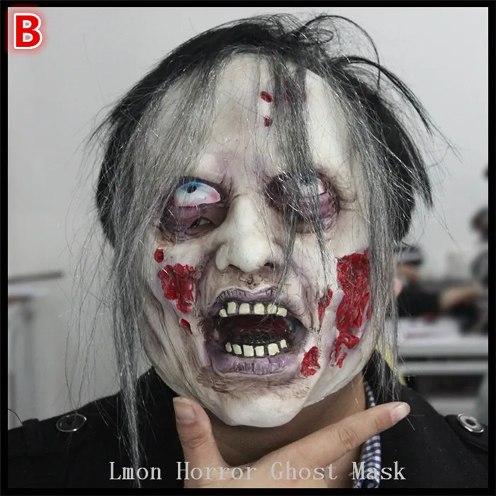 Free shipping High Quality Party Cosplay Scary Mask Halloween Toothy Zombie Bride With Grey Hair Horror Ghost Skull Blood Mask