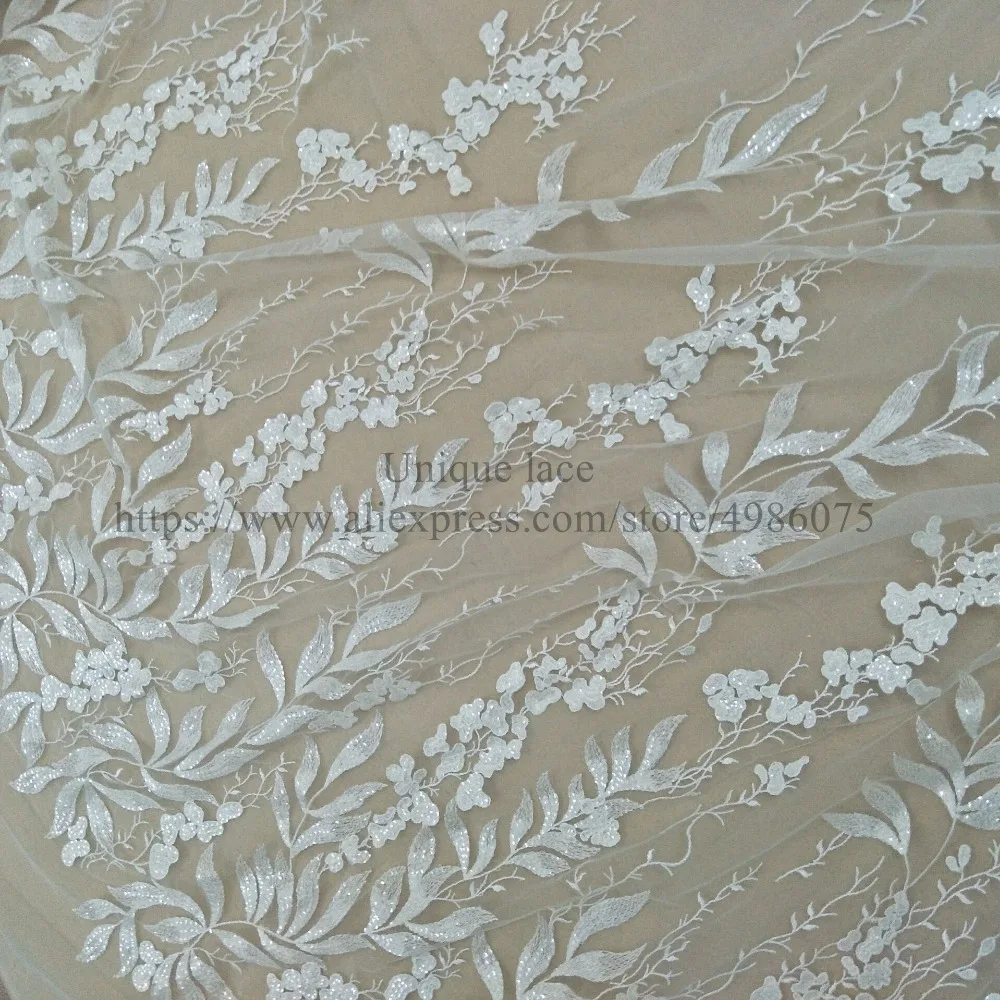 2019 NEW arrival bridal lace fabric 130cm width dress fabric elegant tule organza lace sequin fabric selling by yard