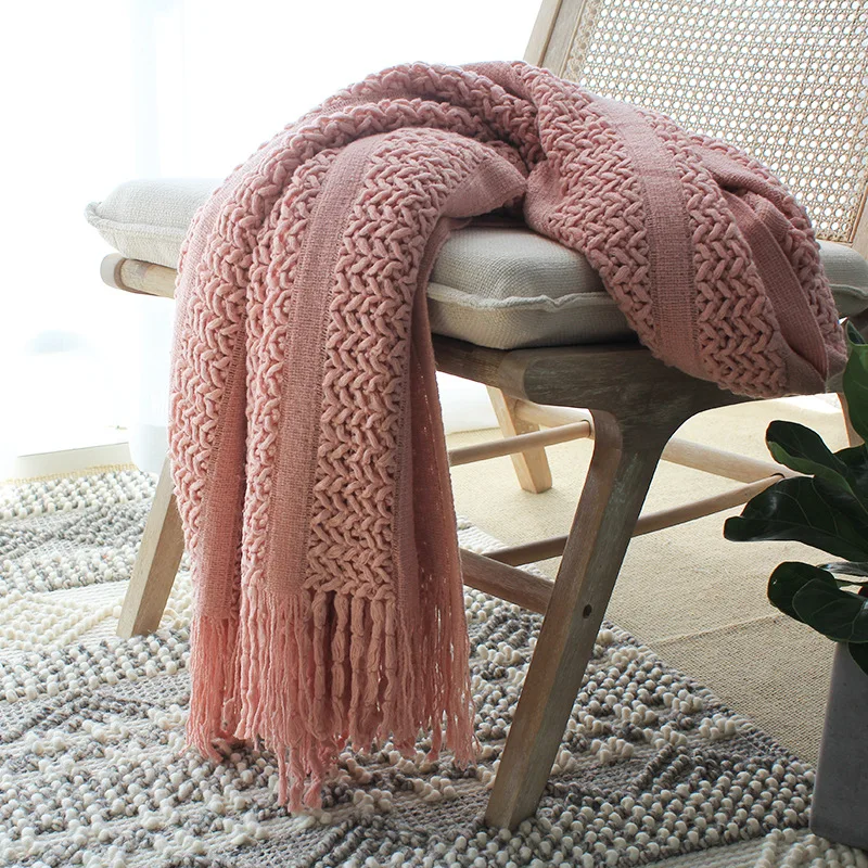 Drop Shipping 127*230cm Nordic Hollow Knitted Blanket Adult Solid Throw Blanket Sofa Blanket cobertor Spring/Autumn summer