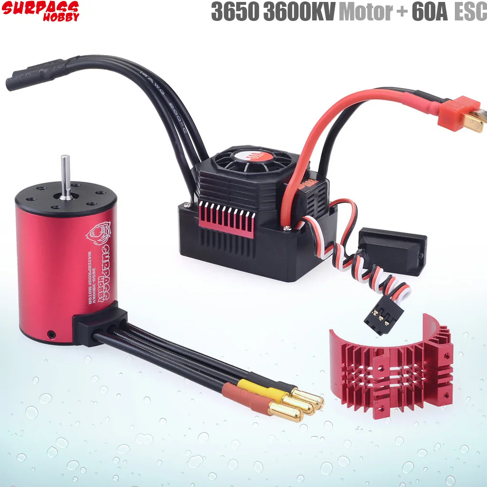 SURPASS HOBBY KK Waterproof Combo 3650 2300KV 3100KV 3600KV Brushless Motor w//Heat Sink 45A / 60A Brushless ESC for RC 1/10 Car