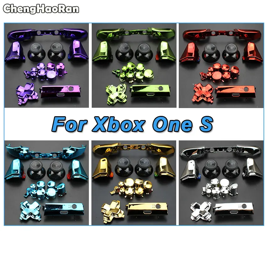 ChengHaoRan 10Sets Plastic&Chrome ABXY Dpad Triggers Thumbstick Cap Full Buttons Set Kits Controller Mod For XboxOne S Slim