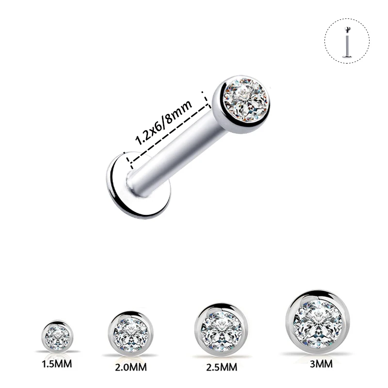 1Pc 1.5-3mmx6/8mm Tragus Bars Earrings Ring Stud Piercing Surgical Steel Labret piercing Cartilage Tragus Pircing Body Jewelry