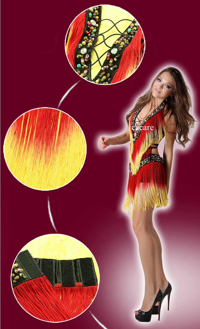 Sexy Latin Dance Dress Women Samba Salsa Tango Dance Dress Flapper 0046 with Sequins Beads Tassels Backless - CACARE