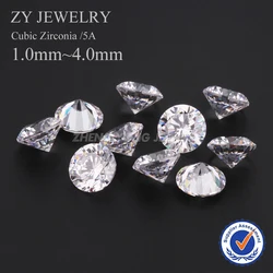 1.0mm 1.25mm 1.5mm 1.75mm 2mm 5A Quality Round Brilliant Cut White Cubic Zirconia Loose CZ Stone for Jewelry Wax Setting