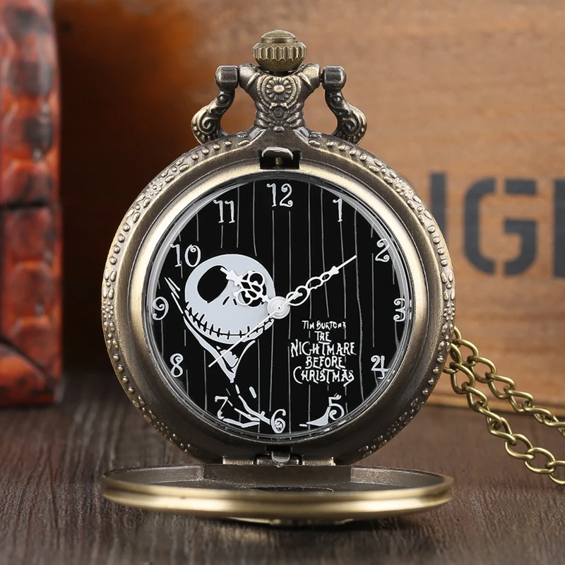 Retro Schedel Punk Ketting Quartz Zakhorloge Jack Hanger Retro Bronzen Sieraden Fob Ketting Horloges Voor Mannen Vrouwen Kinderen