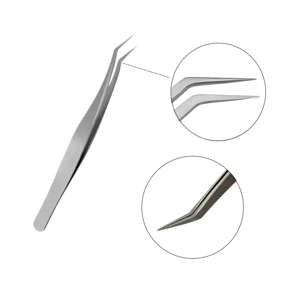 2PCS Professional Vetus Stainless Steel Eyelash Extension Tweezers Straight Curved Eye Lashes Tweezers