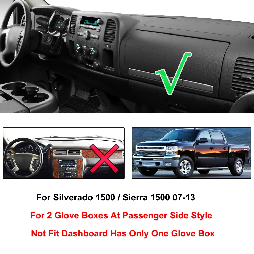 Xukey Dash Mat Dashmat Dashboard Cover Sun Shade Dash Board Cover Carpet For Chevrolet Silverado 1500 2007 - 2013 2 Glove Boxes