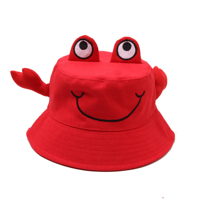 Summer Cartoon Crab Boss Children\'s Bucket Hats Boy\'s Fisherman\'s Cap Girl\'s Breathable With Claws Beach Outdoors Cotton T018