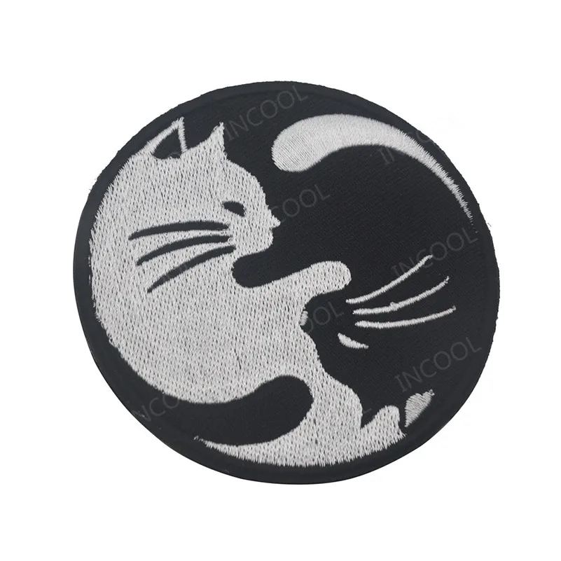 Black White Cat 3D Embroidery Patch Yin Yang Kung Fu Patches Appliques Embroidered Patches view 4