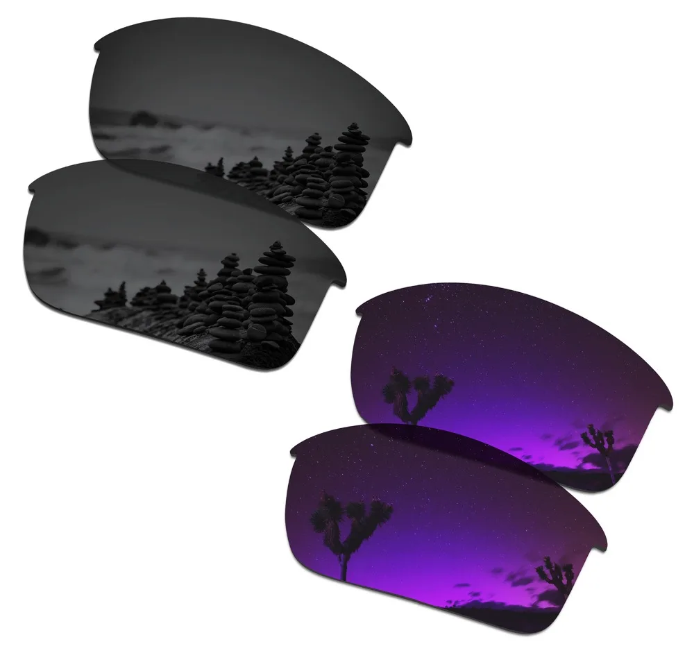 SmartVLT 2 Pairs Polarized Sunglasses Replacement Lenses for Oakley Bottle Rocket Stealth Black and Plasma Purple