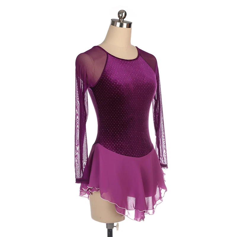 Women\'S Figure Skating Clothing Children\'S Show Purple Round Neck Handmade Hot Diamond Umbrella Skirt Skating Dress