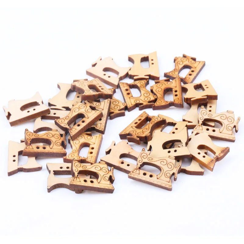 Natural Wooden Sewing Machine Shape Scrapbooking Button Handmade Accessory Home Decoration Craft DIY Botones 17x23mm 20pcs