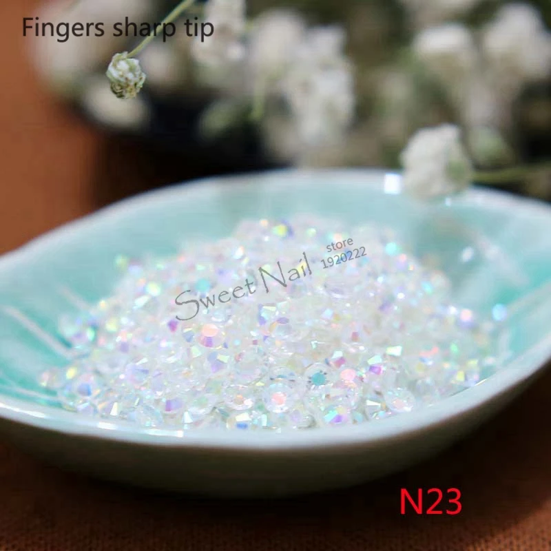 1000 pcs hot sell SS6 Transparent white AB 14 Facets ss6 Round Rhinestone Sparkling Nail Art Decoration ss6 DIY N23