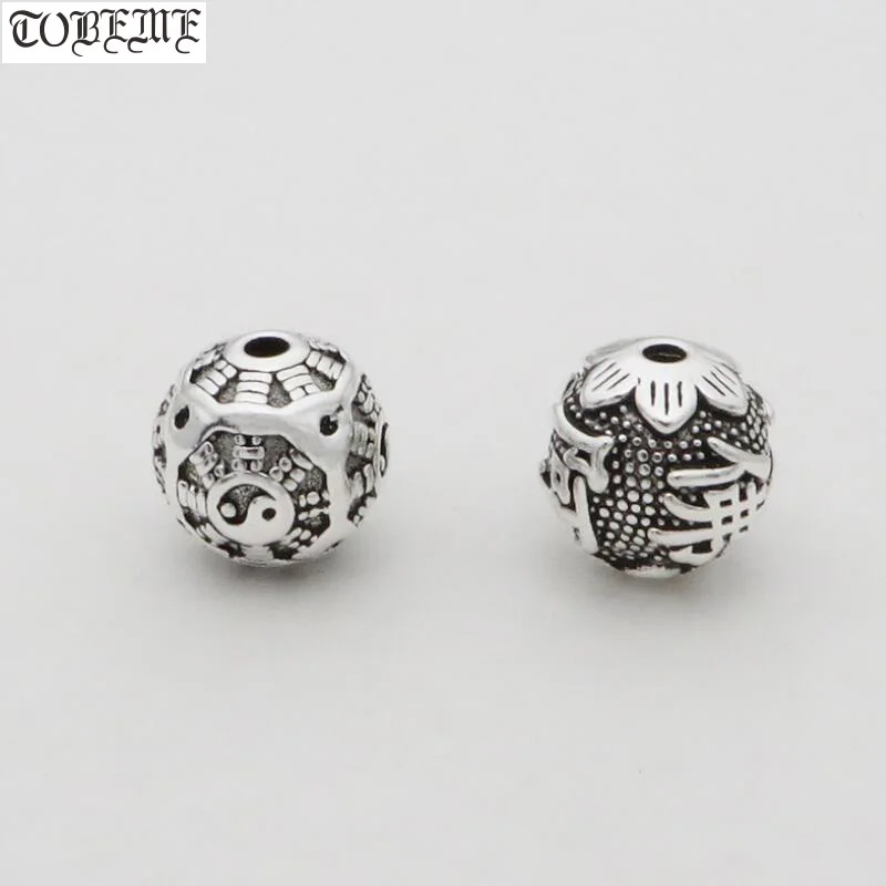 100% 925 Silver E Mi Tuo Fo Lotus Bead Sterling Silver Taichi Yinyang Bagua Symbol Beads Good Luck Jewelry Beads DIY Findings